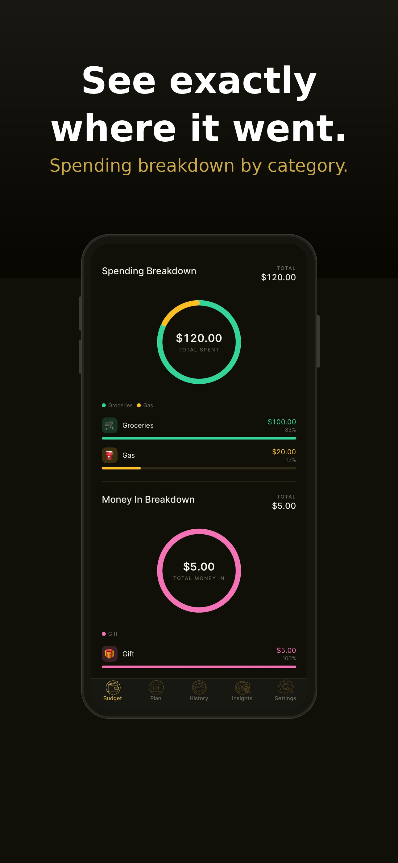 Budget iQ spending breakdown by category